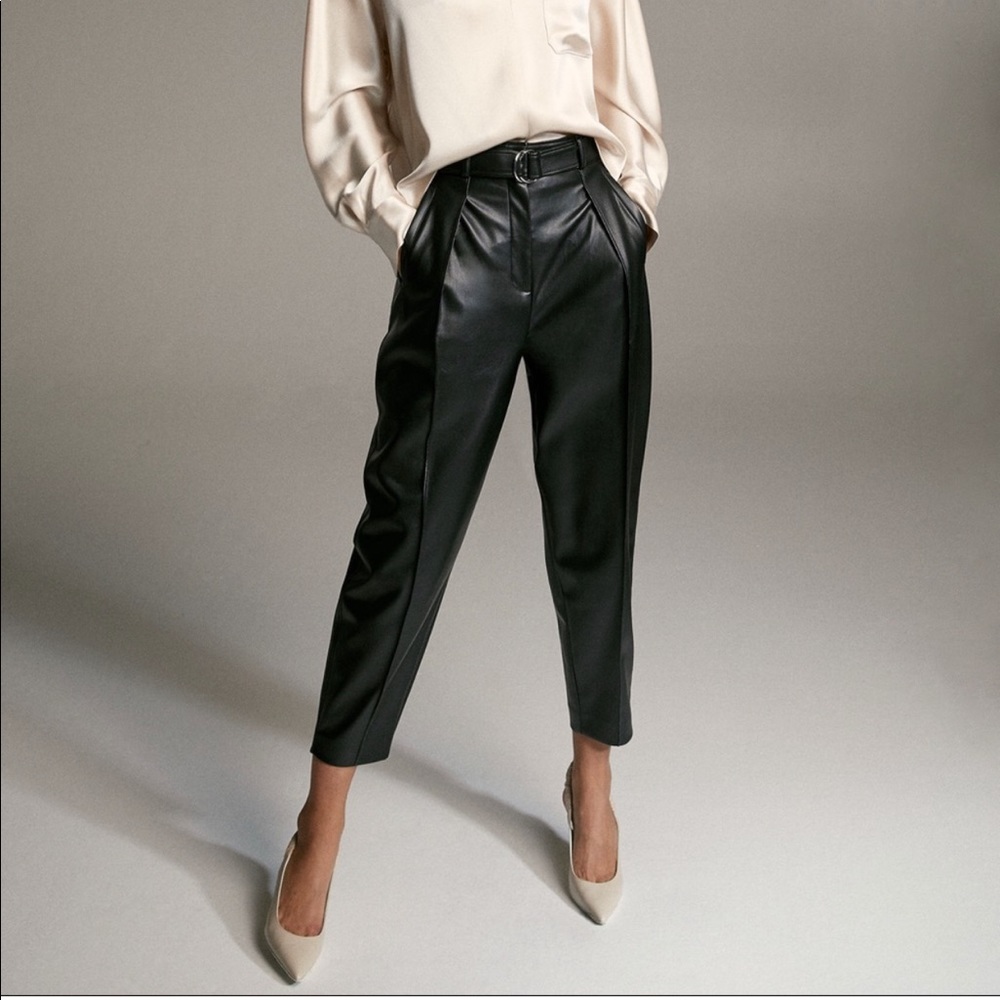 aritiza babaton belted wide leg leather pants